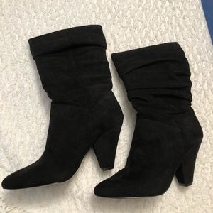 Black Suede Mid Calf 2 inch heel boots
